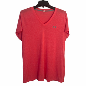 Under Armour HeatGear Threadborne V-Neck T-Shirt Women's XL Coral Pink (b2)